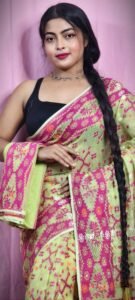 Gardenia Soft Pale Olive Jamdani Sari With Blouse Piece