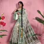 Gardenia Soft Pastel Grey Jamdani Sari With Blouse Piece