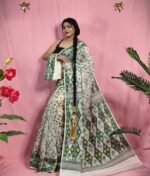 Gardenia Soft Pastel Grey Jamdani Sari With Blouse Piece