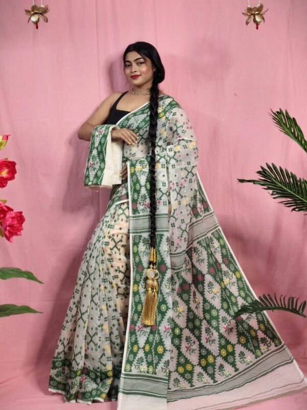 Gardenia Soft Pastel Grey Jamdani Sari With Blouse Piece