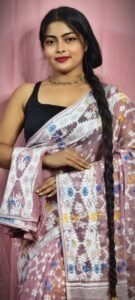 Gardenia Soft Rosy Brown Jamdani Sari With Blouse Piece