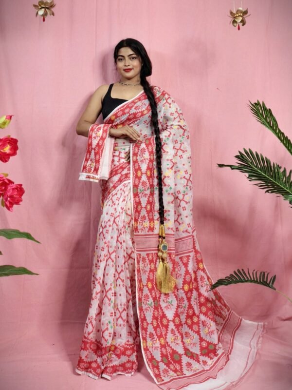 Gardenia Soft White Jamdani Sari With Blouse Piece