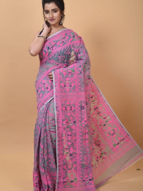Gray Soft Dhakai Jamdani Saree
