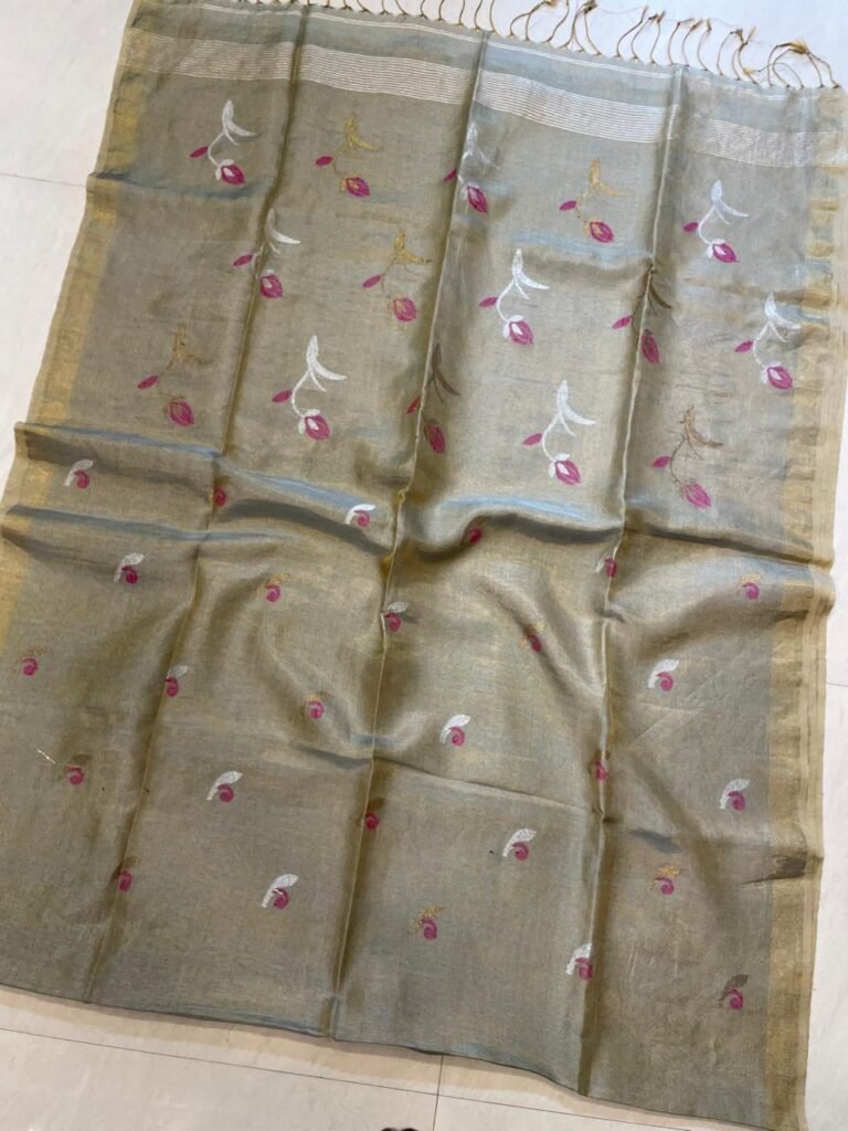 Gray Soft Rose Design Tissue Saree With Blouse Piece