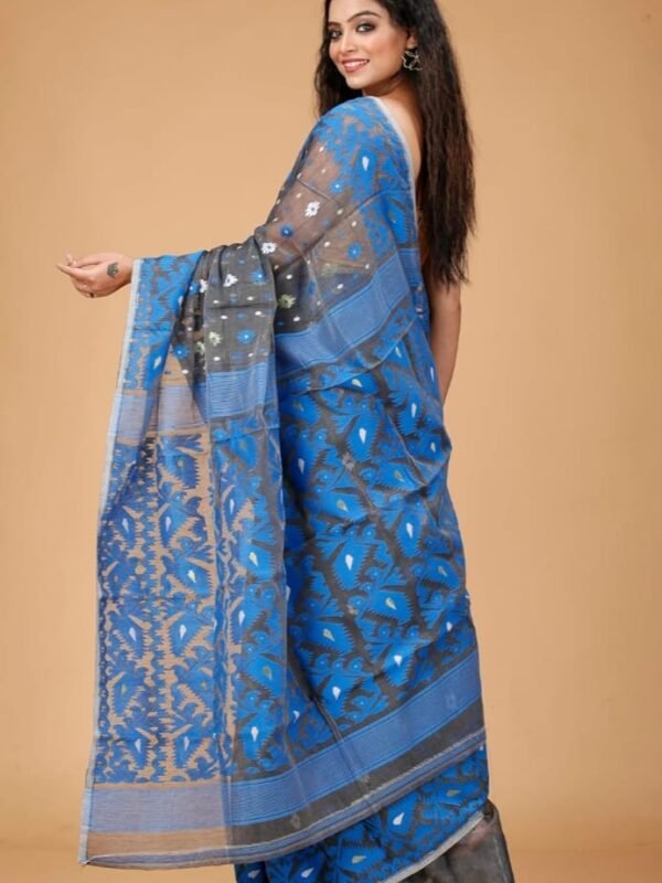 Grey Soft Buti Korat Jamdani Saree With Blouse Piece