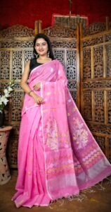 Hot Pink Soft Dhakai Jamdani Sari With Blouse Piece