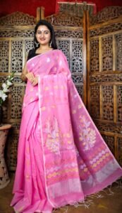 Hot Pink Soft Dhakai Jamdani Sari With Blouse Piece