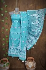 Jhumka Lota Fountain Blue Unstitched 2 Piece Jamdani Suit Set