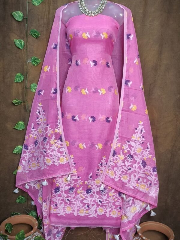 Jhumka Lota Lavender Pink Unstitched 2 Piece Jamdani Suit Set