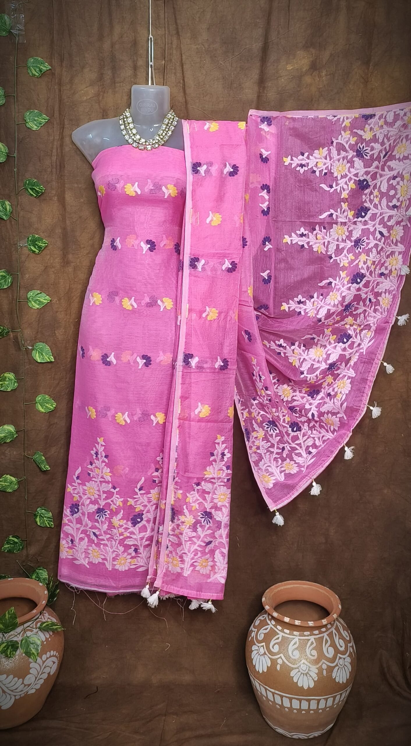 Jhumka Lota Lavender Pink Unstitched 2 Piece Jamdani Suit Set