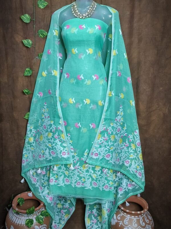 Jhumka Lota Light Firoza Unstitched 2 Piece Jamdani Suit Set