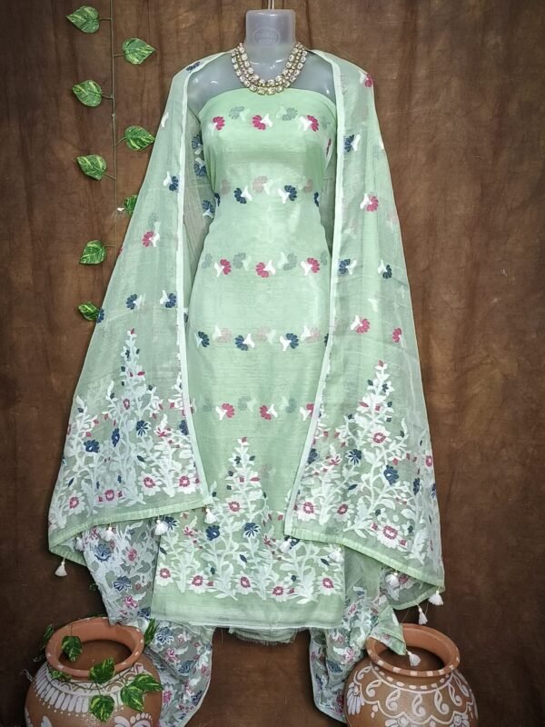 Jhumka Lota Light Olive Unstitched 2 Piece Jamdani Suit Set
