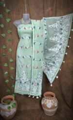 Jhumka Lota Light Olive Unstitched 2 Piece Jamdani Suit Set