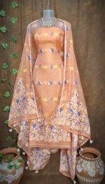 Jhumka Lota Pale Orange Unstitched 2 Piece Jamdani Suit Set