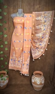 Jhumka Lota Pale Orange Unstitched 2 Piece Jamdani Suit Set