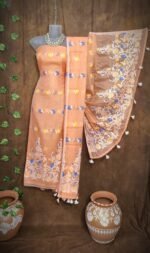 Jhumka Lota Pale Orange Unstitched 2 Piece Jamdani Suit Set