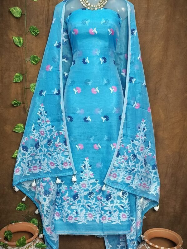 Jhumka Lota Picton Blue Unstitched 2 Piece Jamdani Suit Set