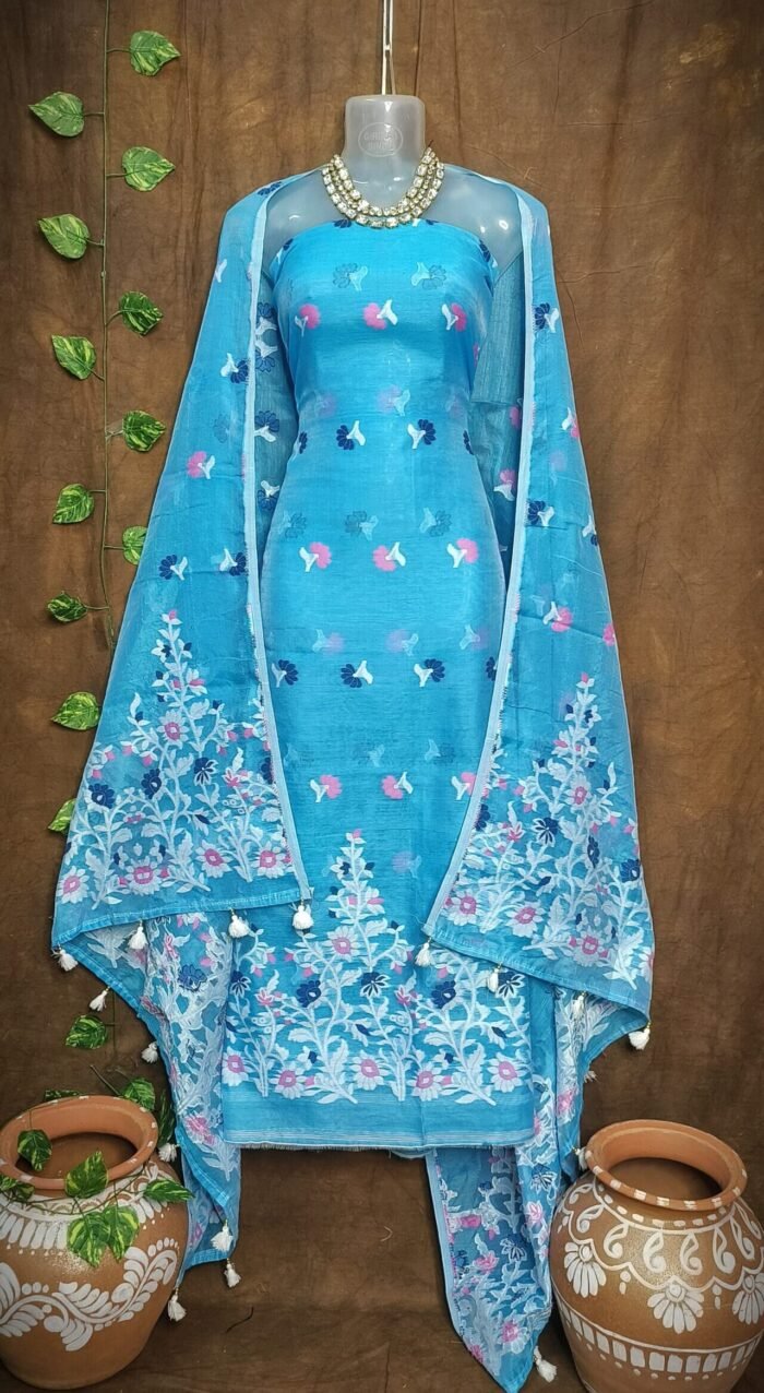 Jhumka Lota Picton Blue Unstitched 2 Piece Jamdani Suit Set