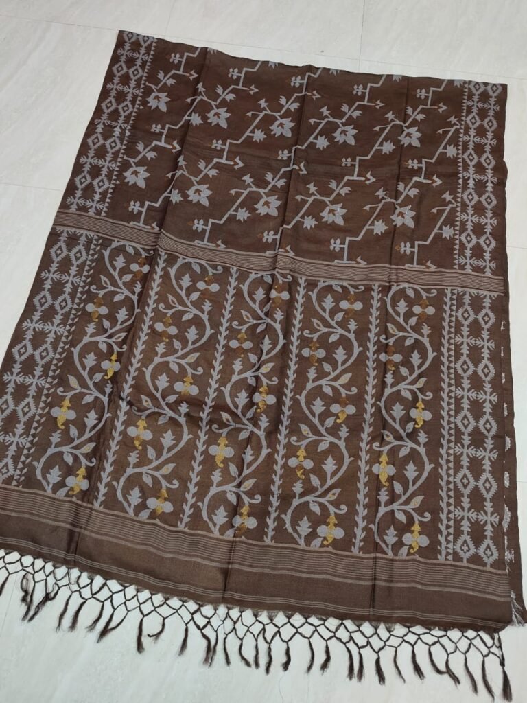 Judge Grey Pure Gachi Tussar Handloom Jamdani Saree With Blouse Piece