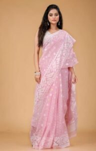Light Mauve Soft Buti Korat Jamdani Saree With Blouse Piece