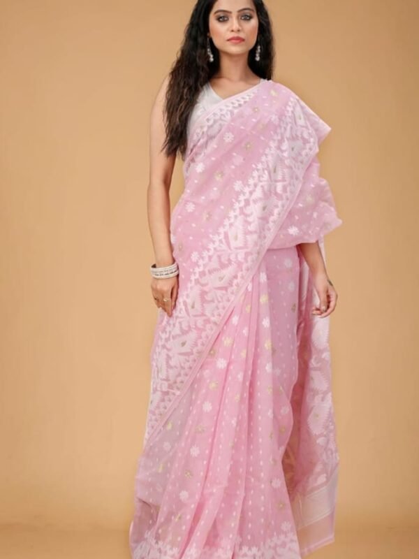 Light Mauve Soft Buti Korat Jamdani Saree With Blouse Piece