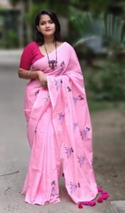Light Pink Soft Embroidery Work Cotton Saree