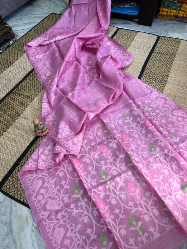 Light Plum Pure Tussar By Gachi Tussar Handloom Jamdani Sari With Blouse Piece