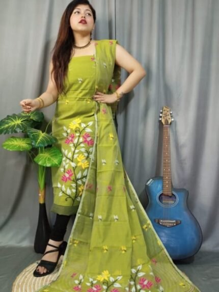 Lota Bahar Brass Unstitched 2 Piece Jamdani Suit Set