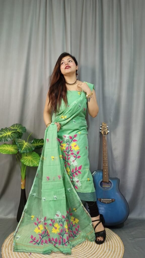 Lota Bahar Faded Green Unstitched 2 Piece Jamdani Suit Set