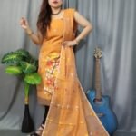 Lota Bahar Faded Orange Unstitched 2 Piece Jamdani Suit Set