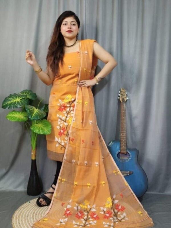 Lota Bahar Faded Orange Unstitched 2 Piece Jamdani Suit Set