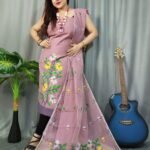 Lota Bahar Grey Pink Unstitched 2 Piece Jamdani Suit Set