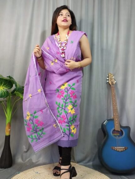 Lota Bahar Pastel Violet Unstitched 2 Piece Jamdani Suit Set