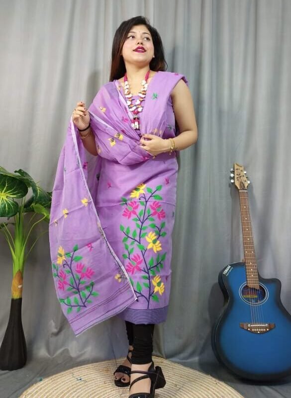 Lota Bahar Pastel Violet Unstitched 2 Piece Jamdani Suit Set