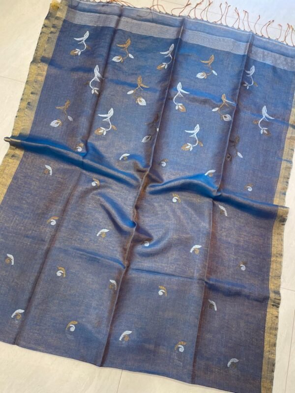 Mid Grey Soft Rose Design Tissue Saree With Blouse Piece