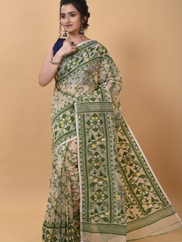 Mushroom Soft Dhakai Jamdani Saree