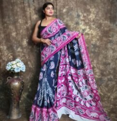 Navy Blue Soft Mulmul Cotton Saree