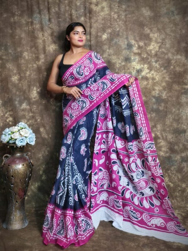 Navy Blue Soft Mulmul Cotton Saree