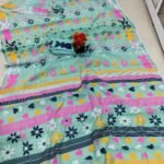 Nayan Tara Greyish Teal Soft Jamdani Saree With Blouse Piece