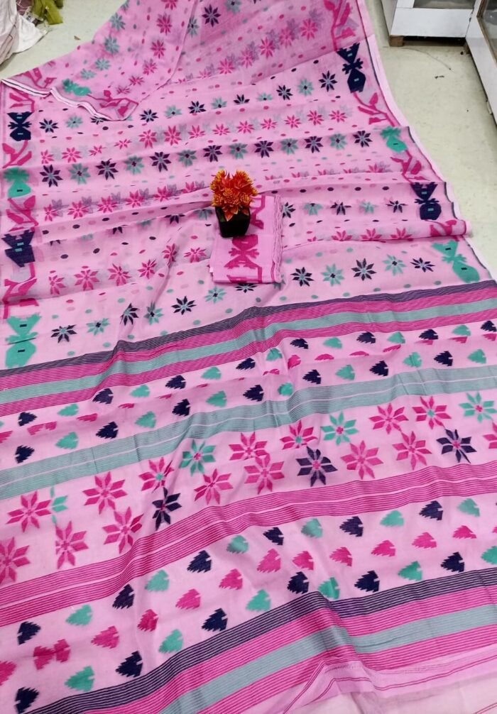 Nayan Tara Light Pink Soft Jamdani Saree With Blouse Piece