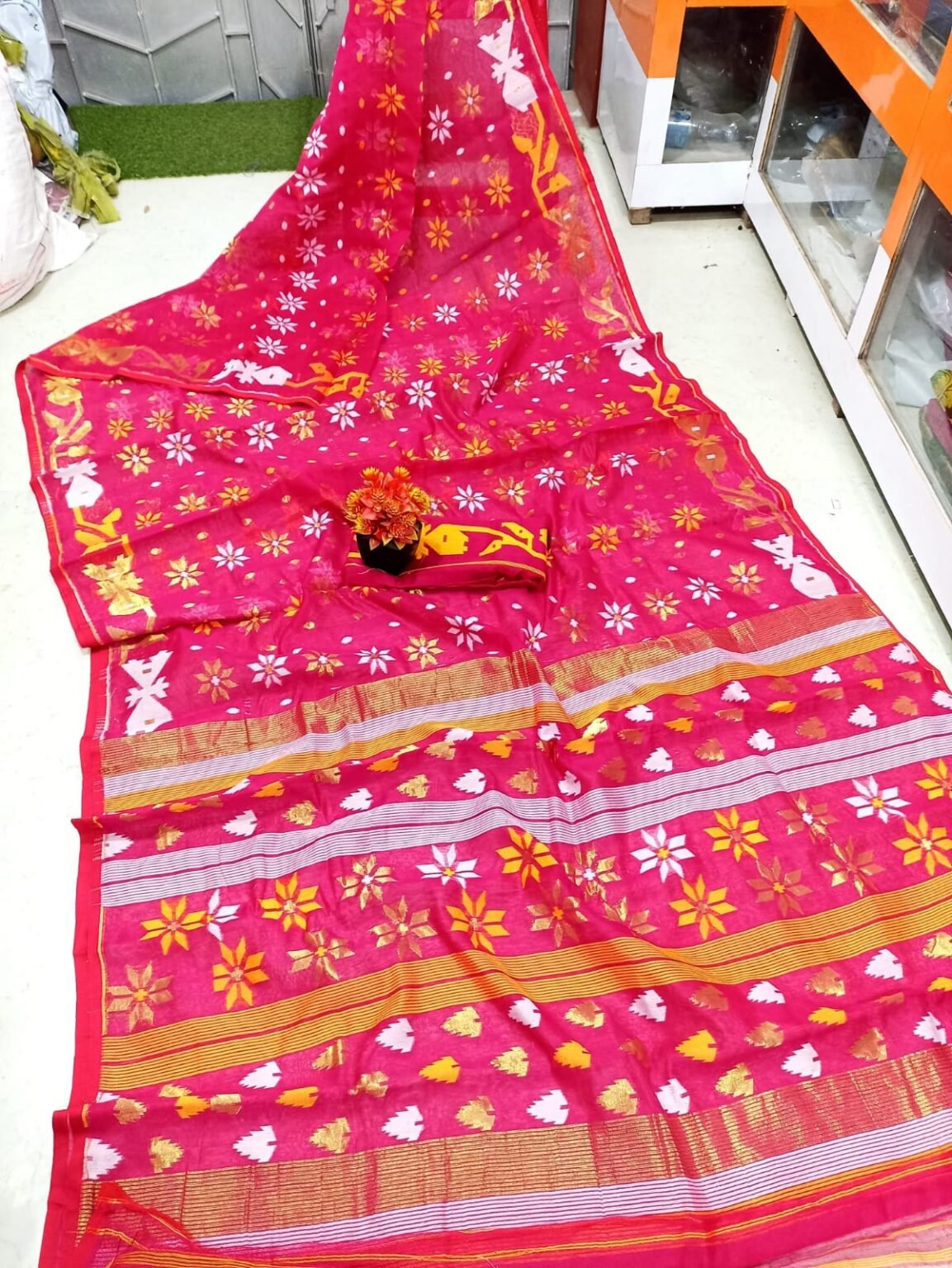 Nayan Tara Pink Lemonade Soft Jamdani Saree With Blouse Piece