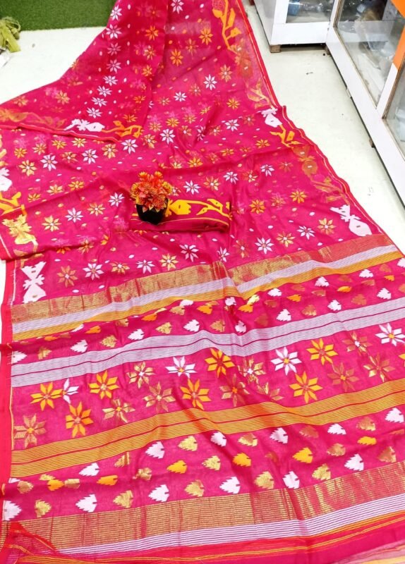 Nayan Tara Pink Lemonade Soft Jamdani Saree With Blouse Piece