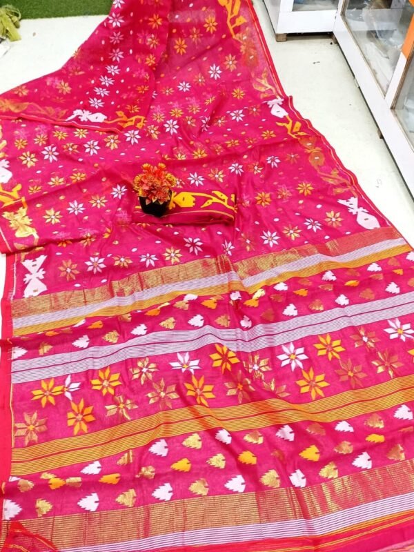 Nayan Tara Pink Lemonade Soft Jamdani Saree With Blouse Piece