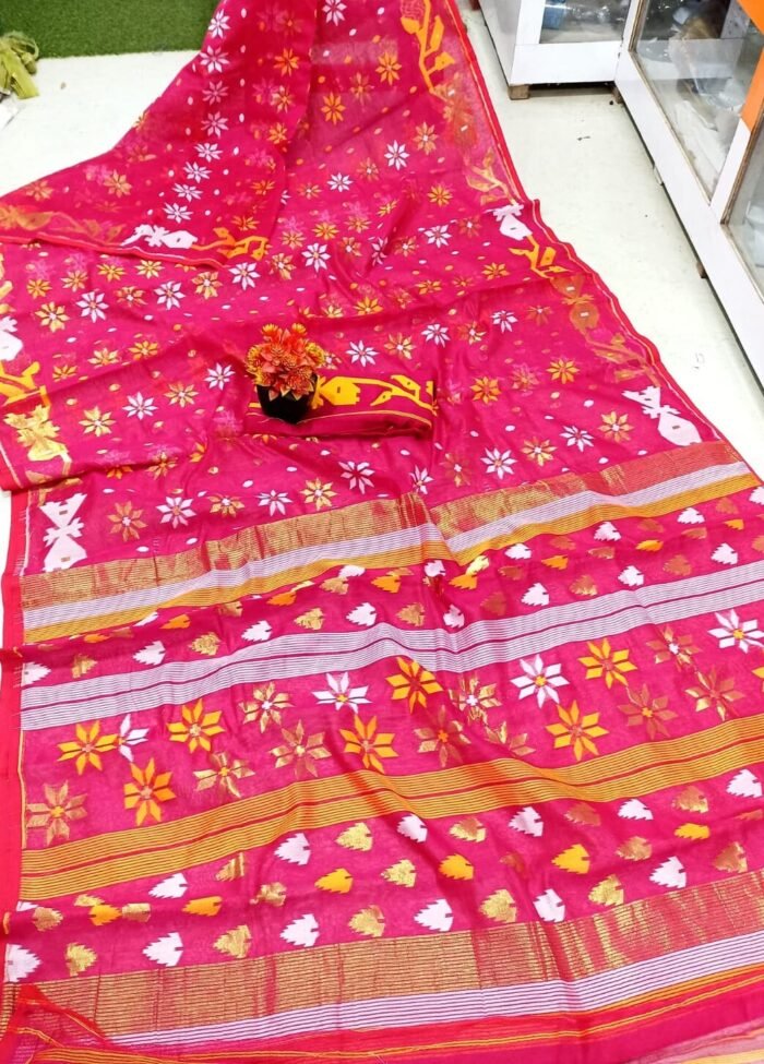 Nayan Tara Pink Lemonade Soft Jamdani Saree With Blouse Piece