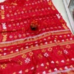 Nayan Tara Red Soft Jamdani Saree With Blouse Piece