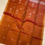 Orange Soft Rose Design Tissue Saree With Blouse Piece