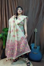 Pakhi Lota Cream Unstitched 2 Piece Jamdani Suit Set