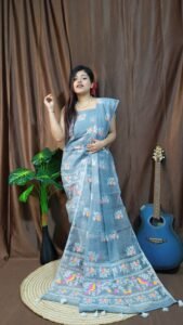 Pakhi Lota Grey Blue Unstitched 2 Piece Jamdani Suit Set