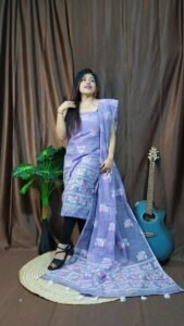 Pakhi Lota Lavender Unstitched 2 Piece Jamdani Suit Set