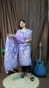 Pakhi Lota Lavender Unstitched 2 Piece Jamdani Suit Set